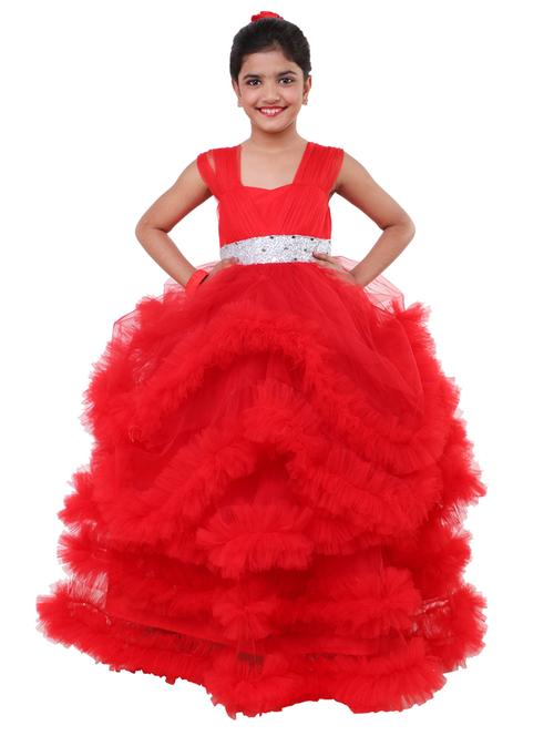 girls red solid layered party gown - 18445050 - Standard Image - 0