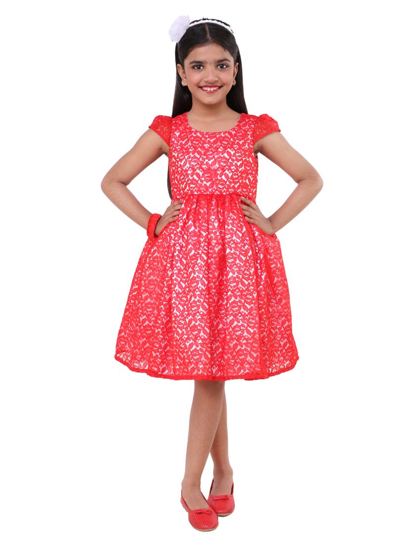 girls round neck three quarter sleeves frock - 18445062 - Zoom Image - 0