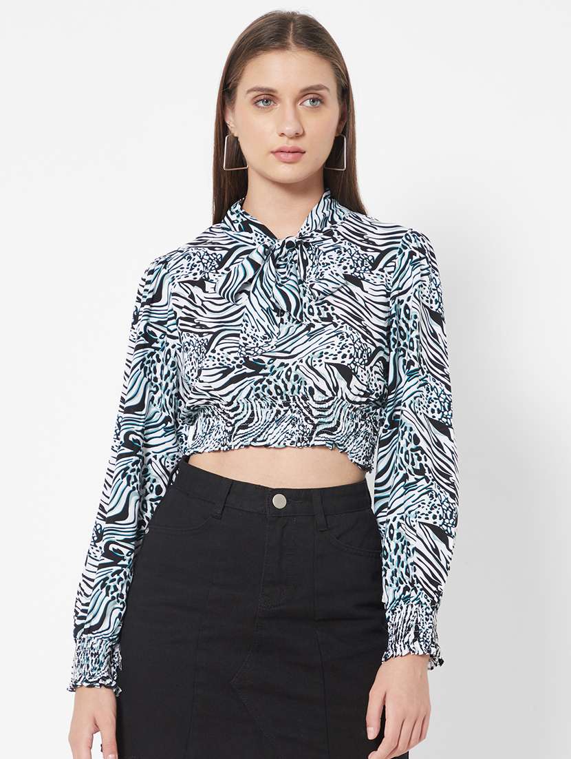 shirt collar animal print crop top 