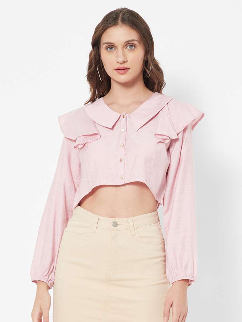 ruffle detail solid crop top