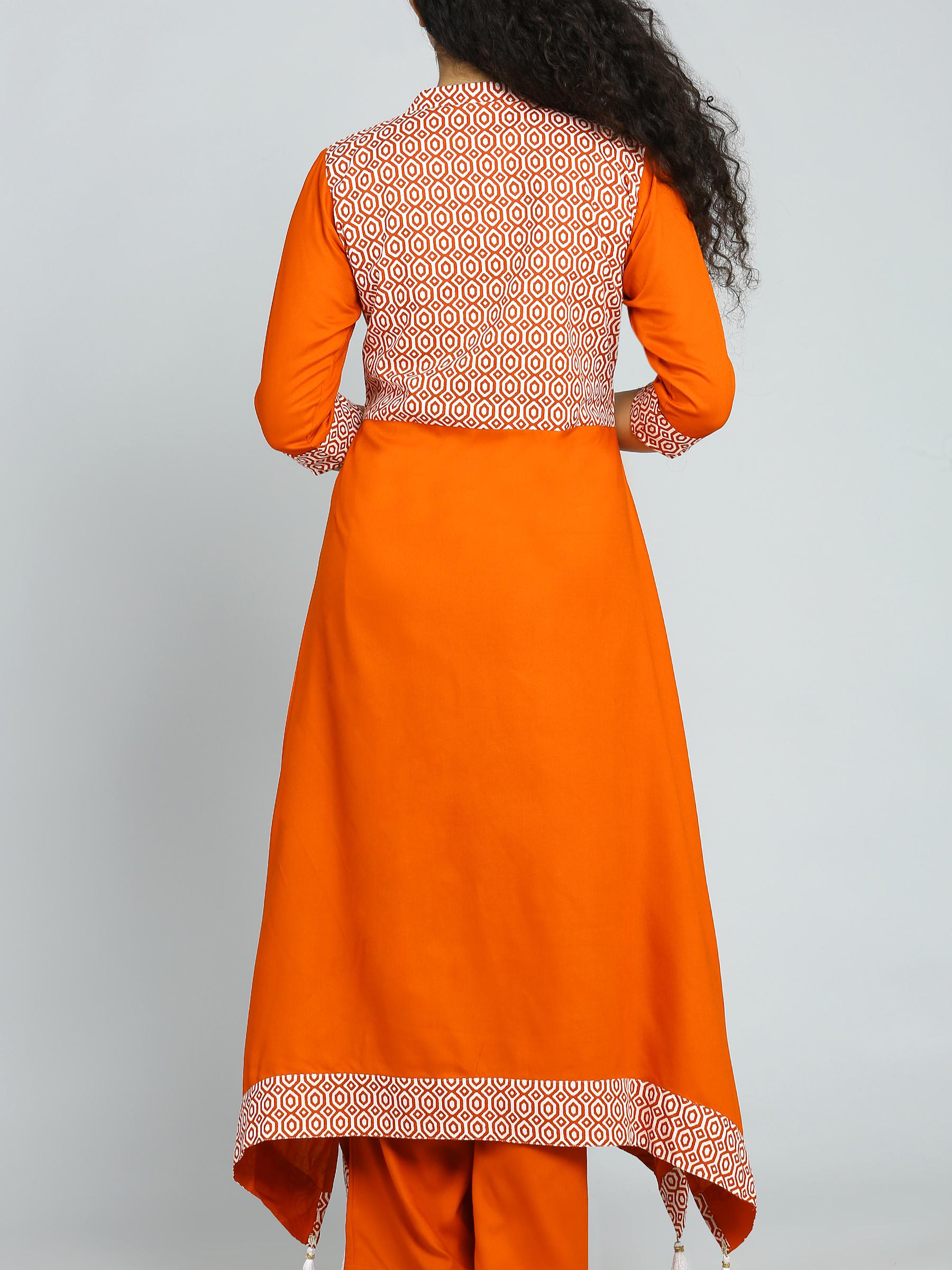 ethnic orange kurta with pant set - 18445344 - Standard Image - 3