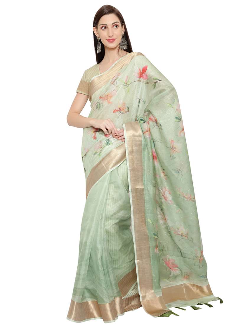 gold zari border printed saree with blouse