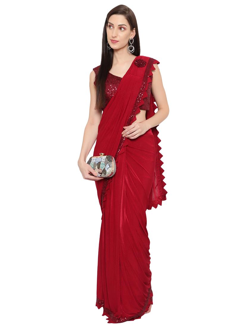 solid sequin draped saree with blouse - 18445552 - Zoom Image - 0