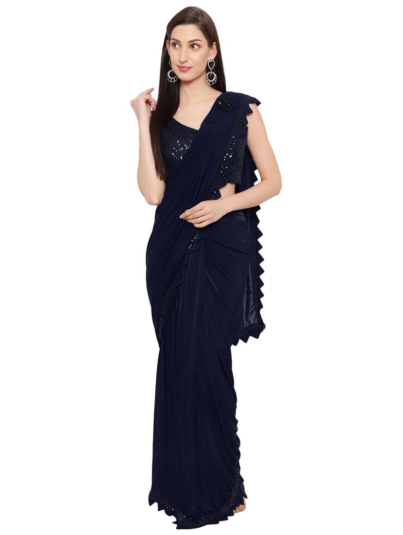 solid sequin draped saree with blouse - 18445553 - Zoom Image - 0