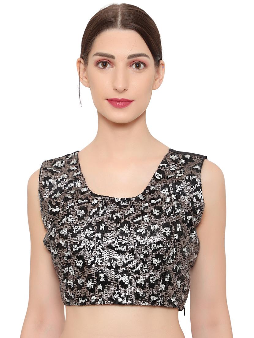 sequin lace detailed solid draped saree with blouse - 18445566 - Standard Image - 3