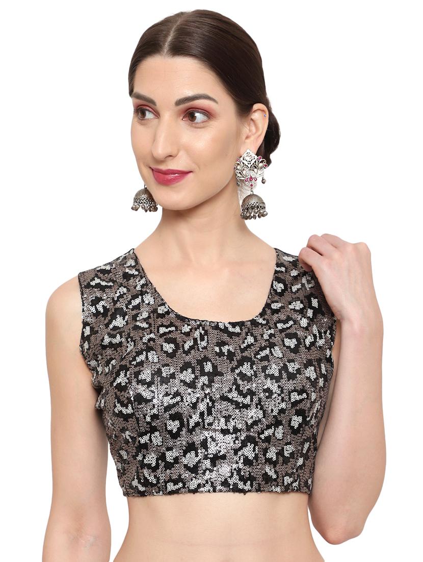 sequin lace detailed solid draped saree with blouse - 18445567 - Standard Image - 3