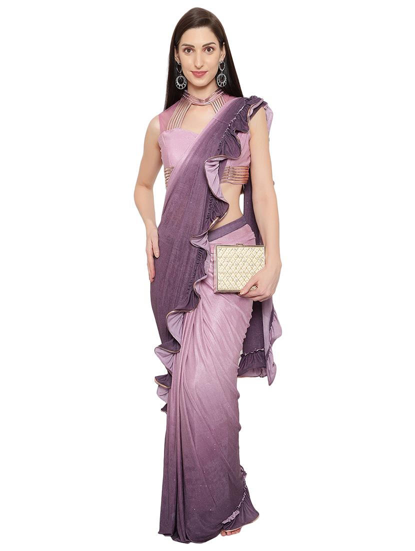 shimmery ombre ruffled draped saree with blouse - 18445575 - Zoom Image - 0