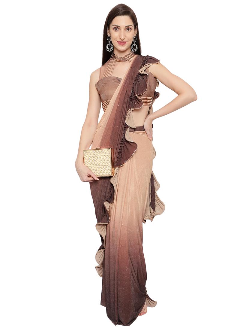 shimmery ombre ruffled draped saree with blouse - 18445576 - Zoom Image - 0