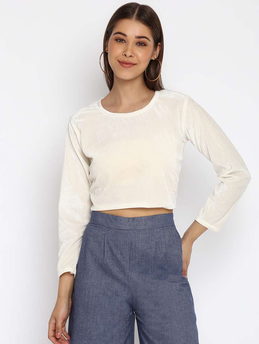 women's crop round neck top