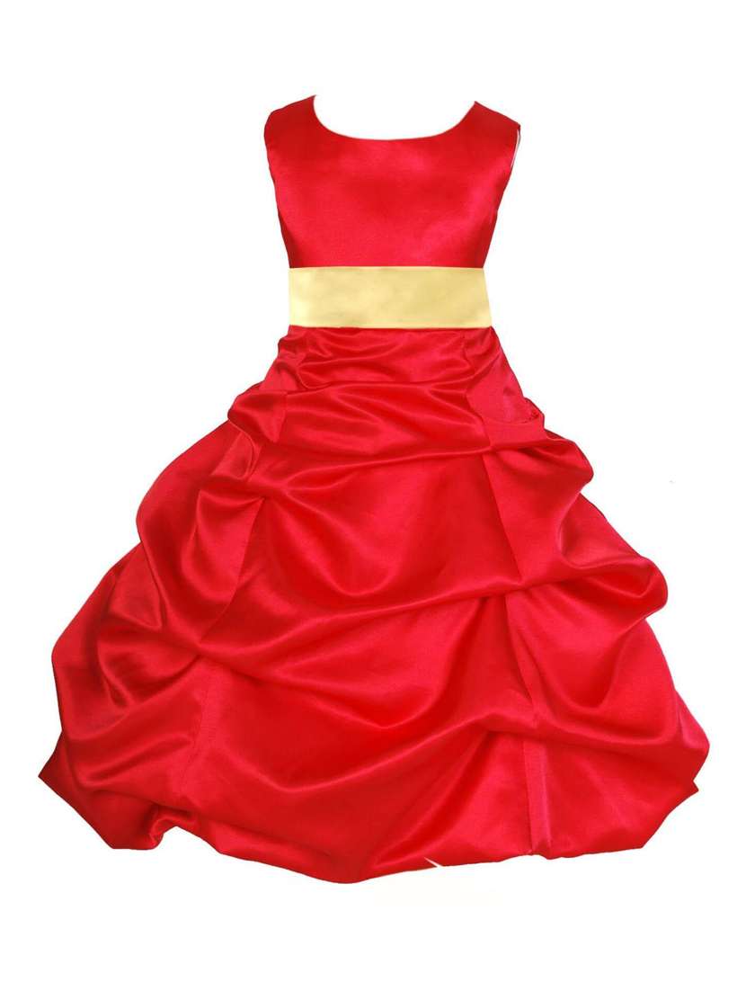 girls red solid layered party gown