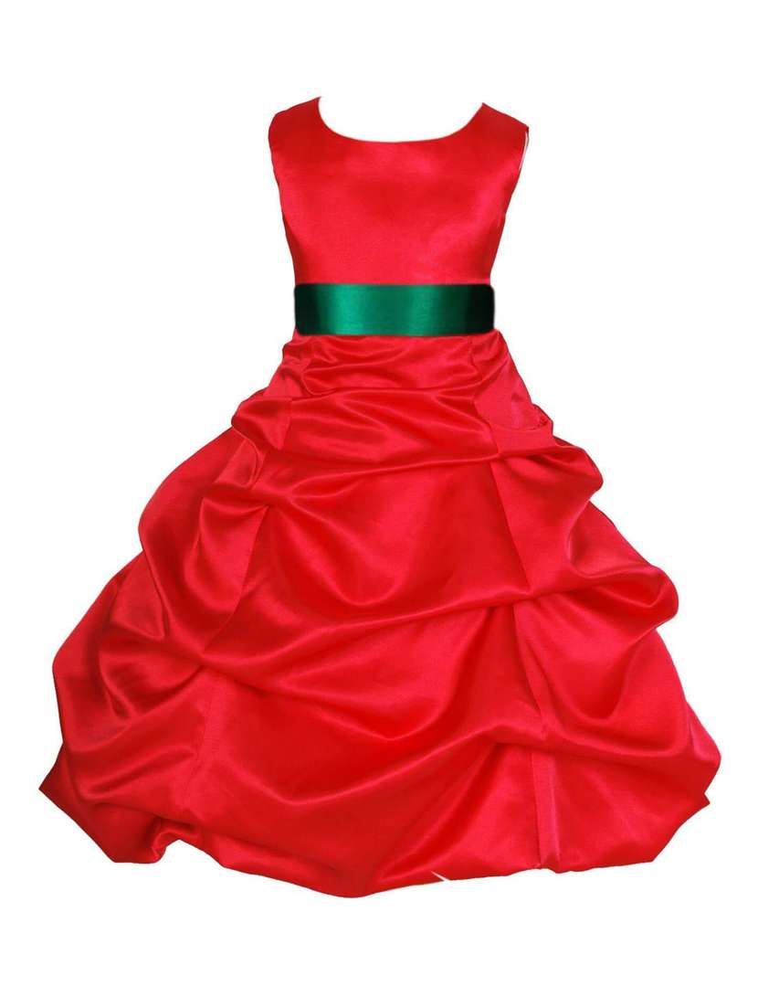 girls red solid layered party gown