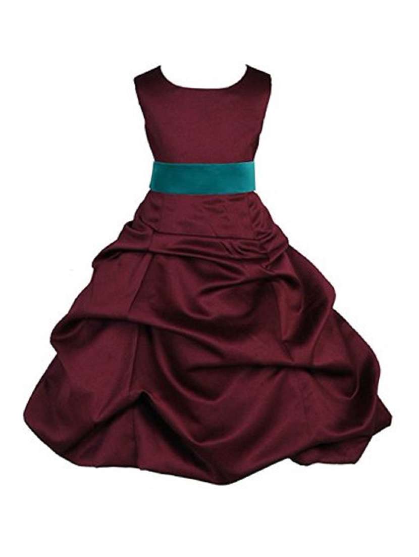 girls maroon solid layered party gown