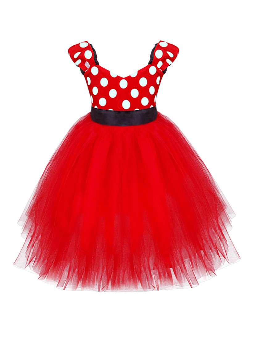 girls red polka dots layered party gown