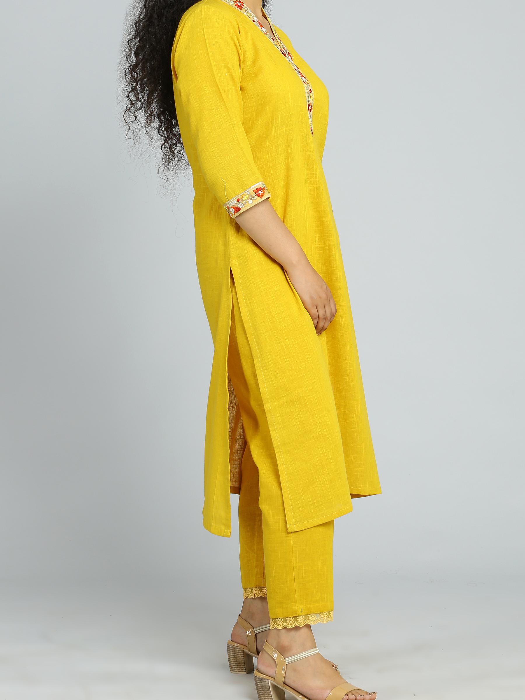 solid ethnic yellow dupatta bottom set - 18446237 - Standard Image - 3