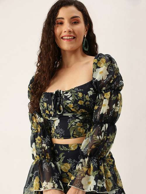 women's crop tie-up neck top - 18446932 - Standard Image - 0
