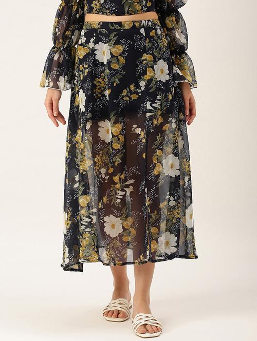 mid rise floral side slit skirt - 18446950 -  Standard Image - 0
