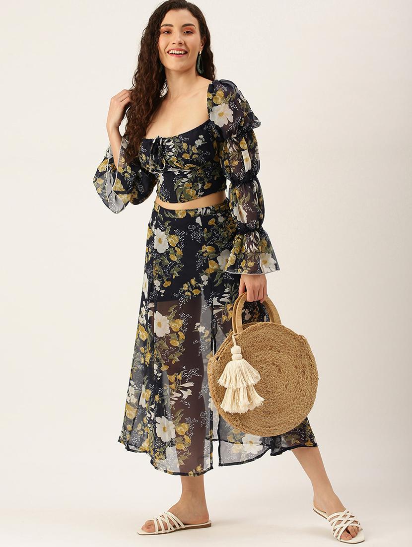 mid rise floral side slit skirt - 18446950 - Standard Image - 3