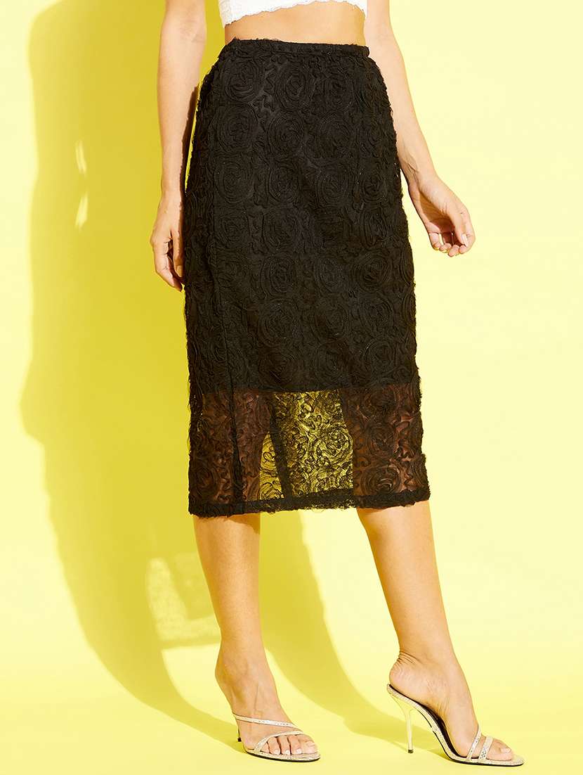 mid rise self design pencil skirt 