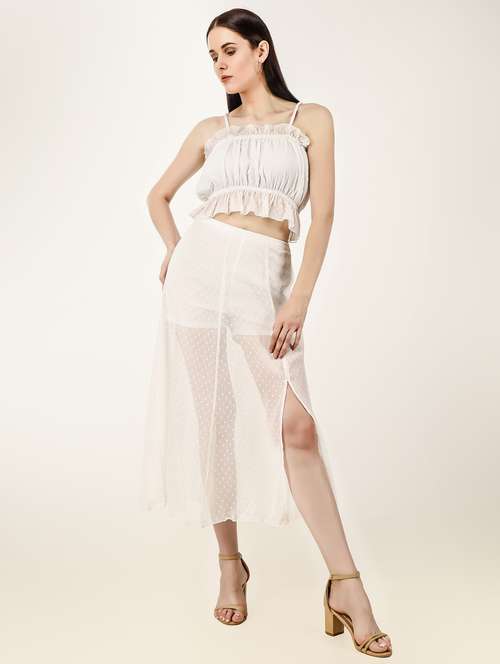 white self design crop top with & skirt set  - 18446971 -  Standard Image - 0