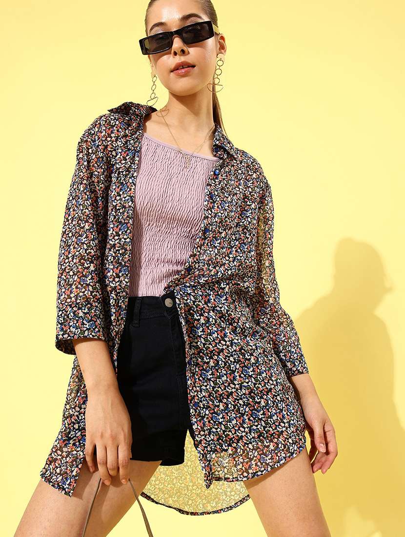 curved printed long shirt - 18447019 -  Zoom Image - 0