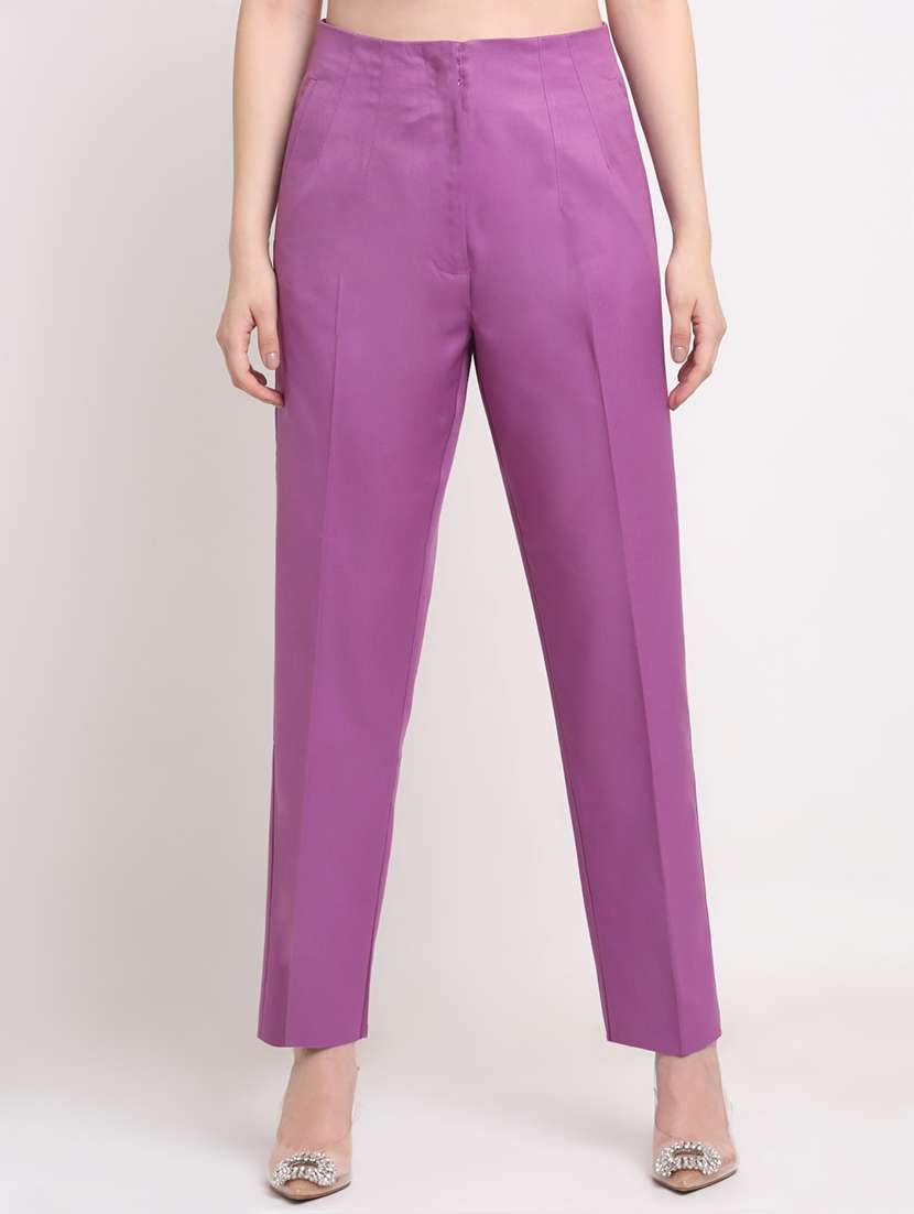 women solid pleated cigarette pants