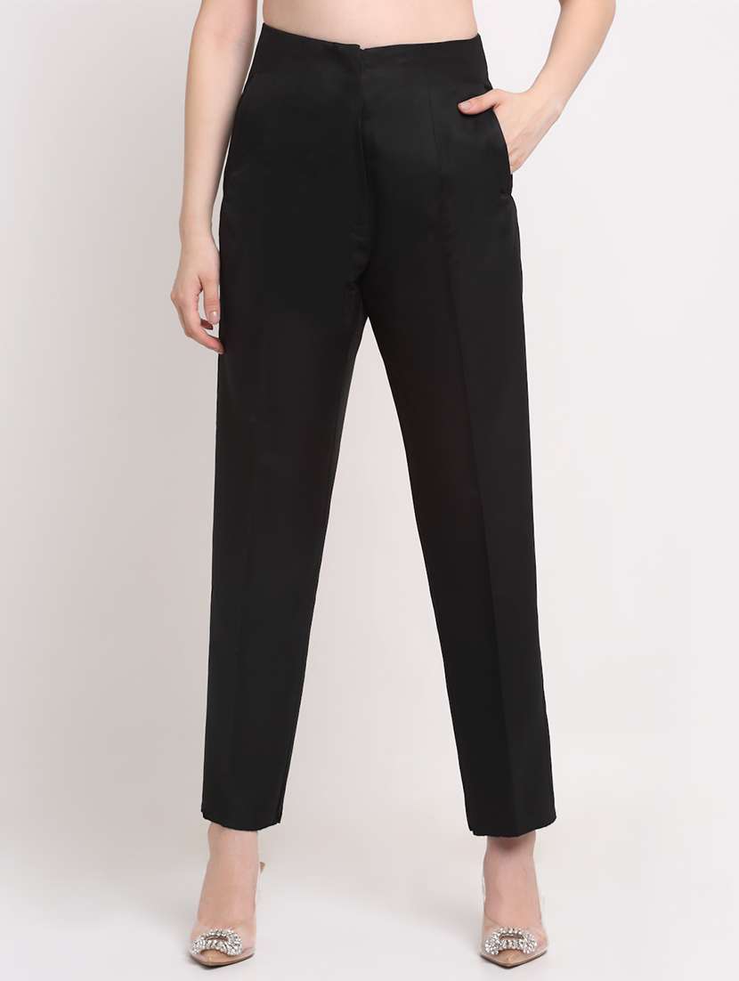 women solid pleated cigarette pants