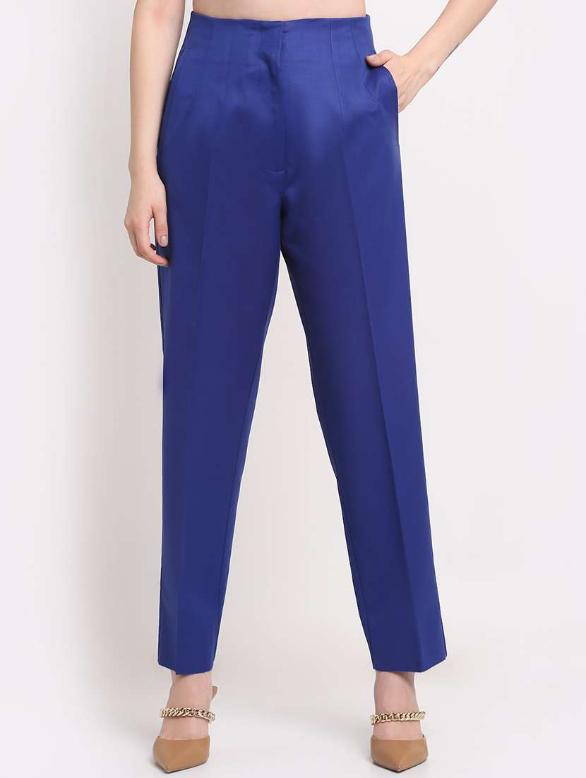 women solid pleated cigarette pants
