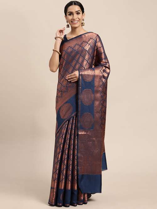 self design zari work woven saree with blouse - 18447305 - Standard Image - 0
