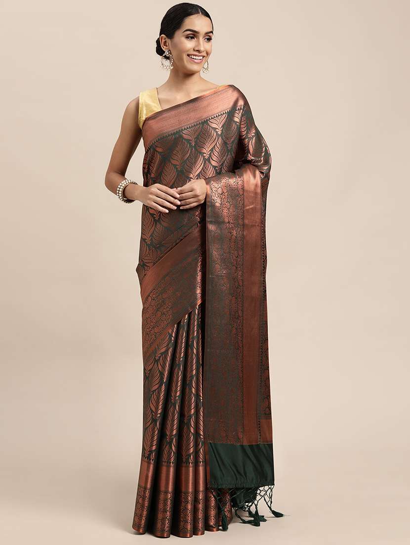 self design zari work woven saree with blouse - 18447309 -  Zoom Image - 0