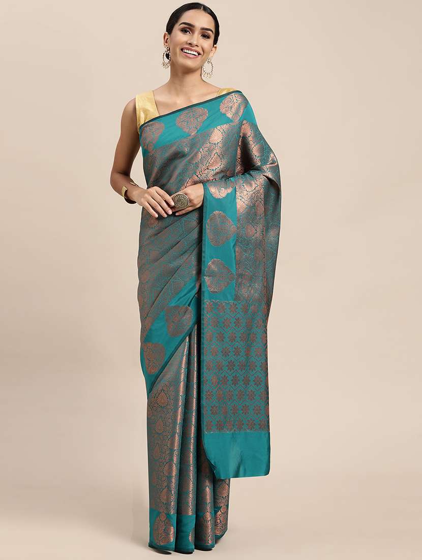self design zari work woven saree with blouse