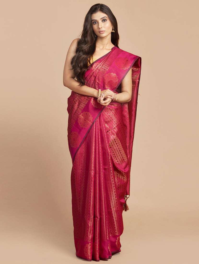 self design zari work woven saree with blouse