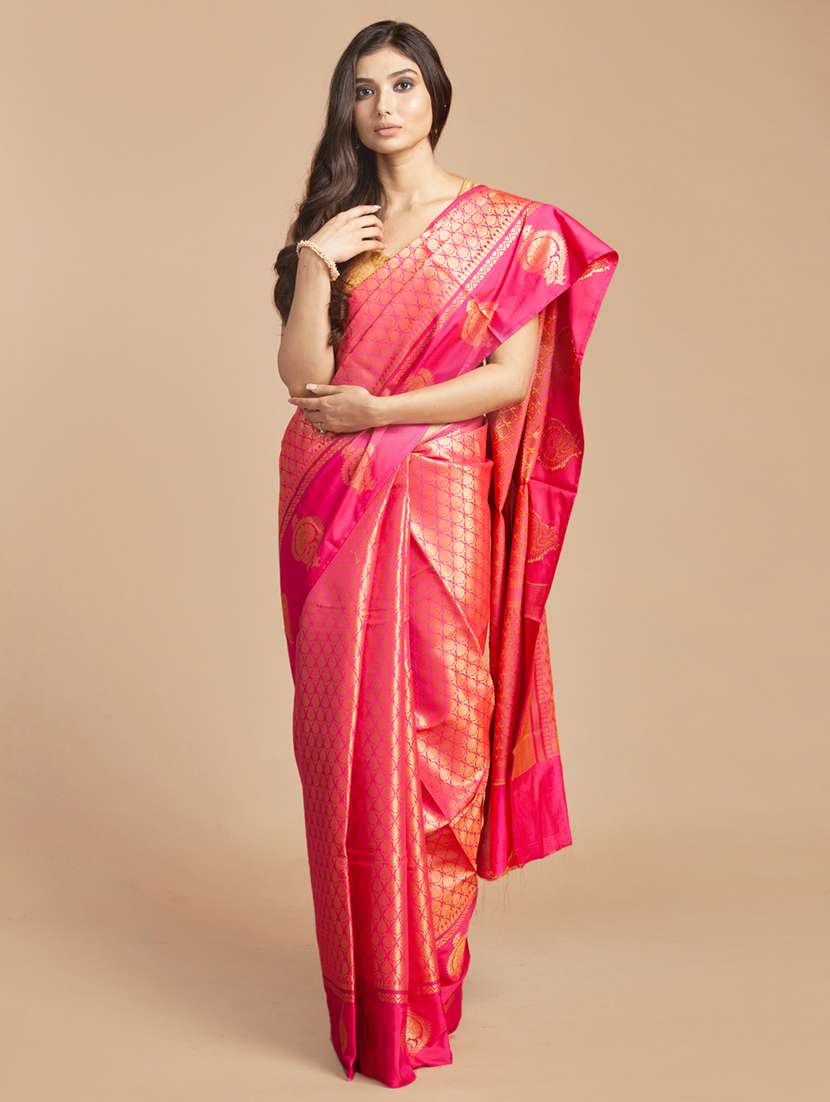 self design zari work woven saree with blouse
