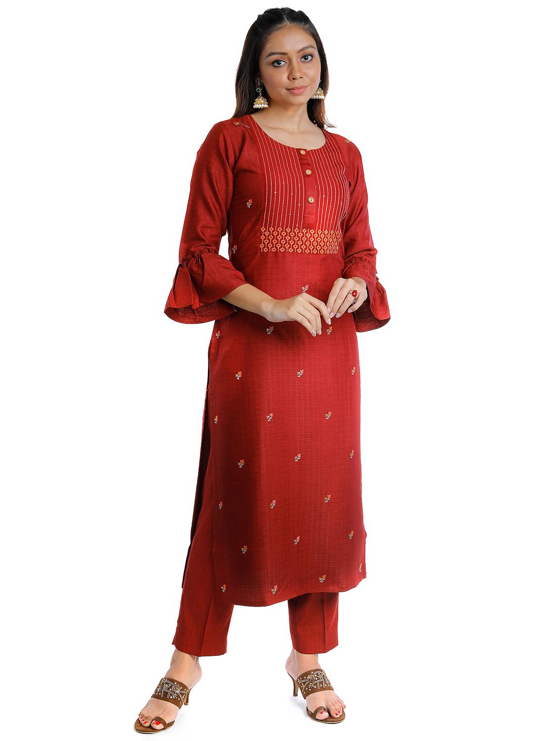 maroon kurta pant set