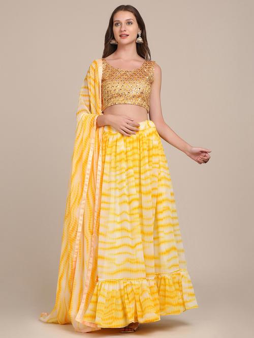 shibori tiered semi- stitched lehenga with dupatta - 18447922 - Standard Image - 0