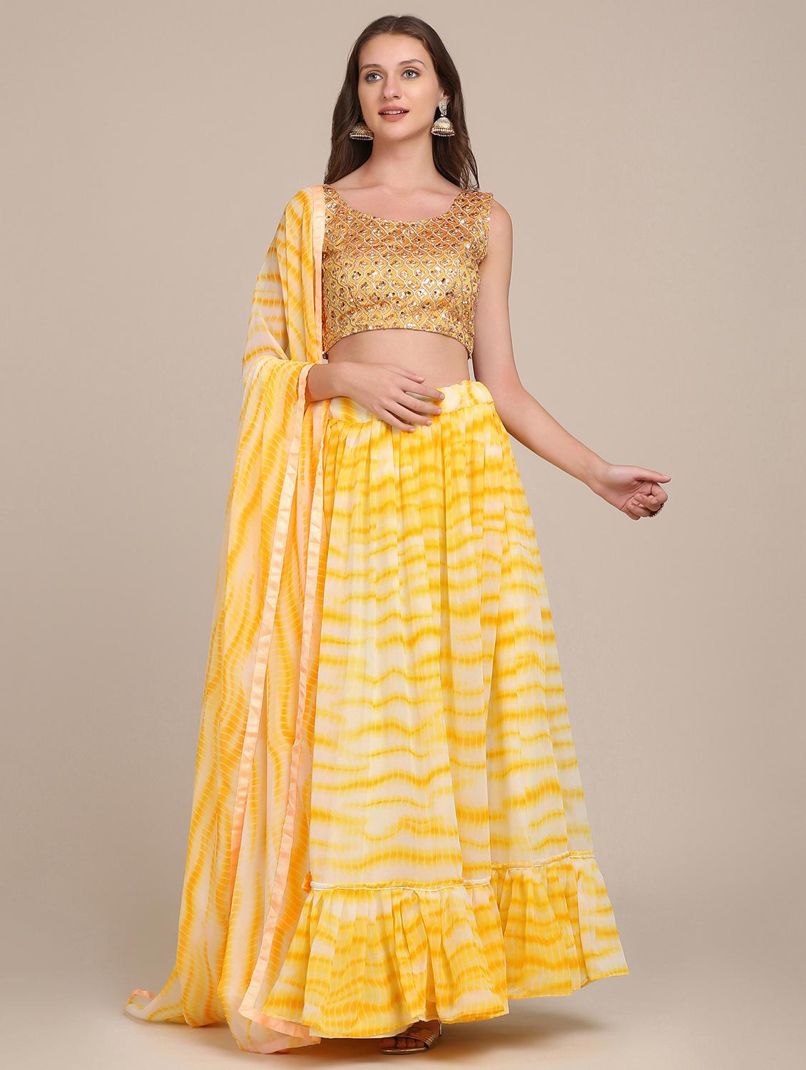 shibori tiered semi- stitched lehenga with dupatta - 18447922 - Zoom Image - 0