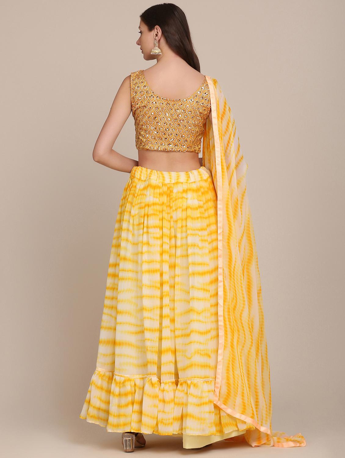 shibori tiered semi- stitched lehenga with dupatta - 18447922 - Standard Image - 3