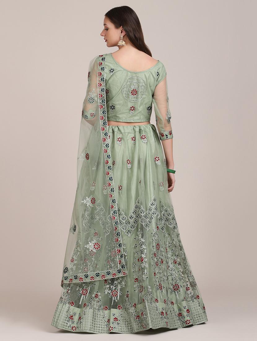 olive embroidered semi- stitched lehenga with dupatta - 18447923 - Standard Image - 3