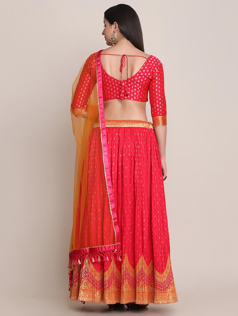 magenta flared semi- stitched lehenga with dupatta - 18447932 - Standard Image - 3