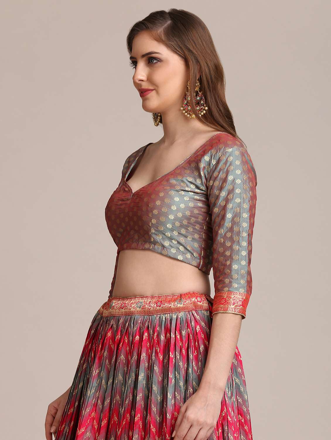 grey chevron flared lehenga with dupatta - 18447944 - Standard Image - 3