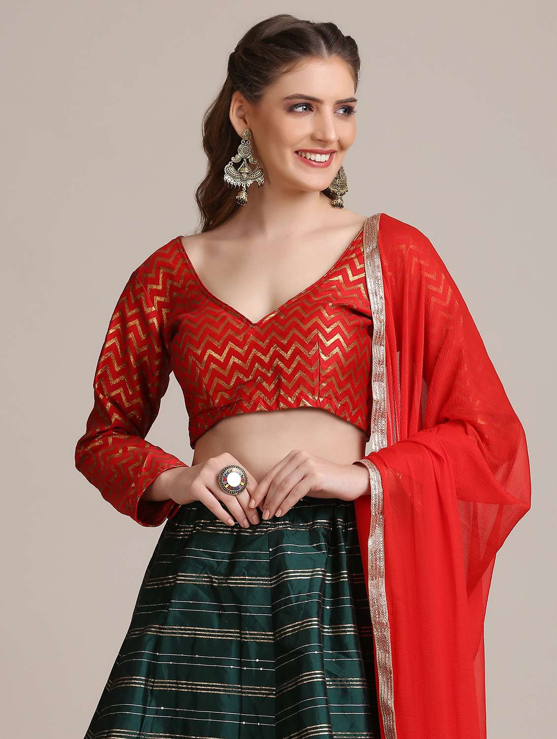 Bottle Green Flared Lehenga