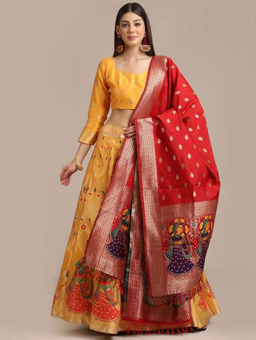 brocade flared lehenga with dupatta - 18447971 -  Standard Image - 0