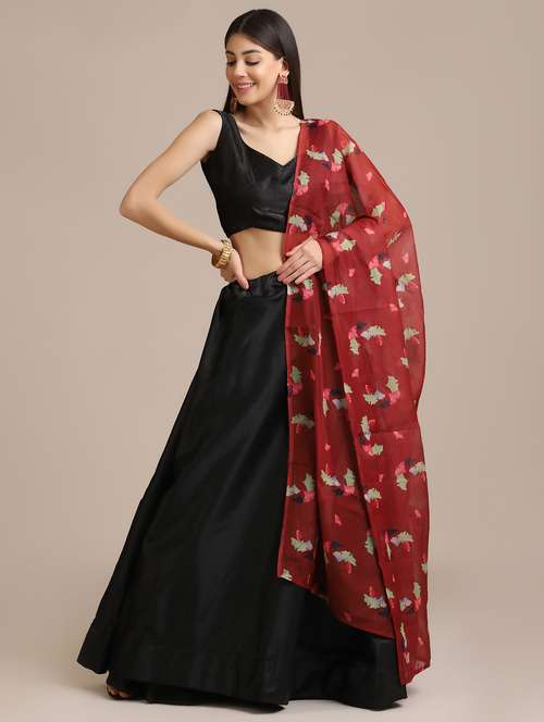 solid flared lehenga with dupatta - 18447995 - Standard Image - 0