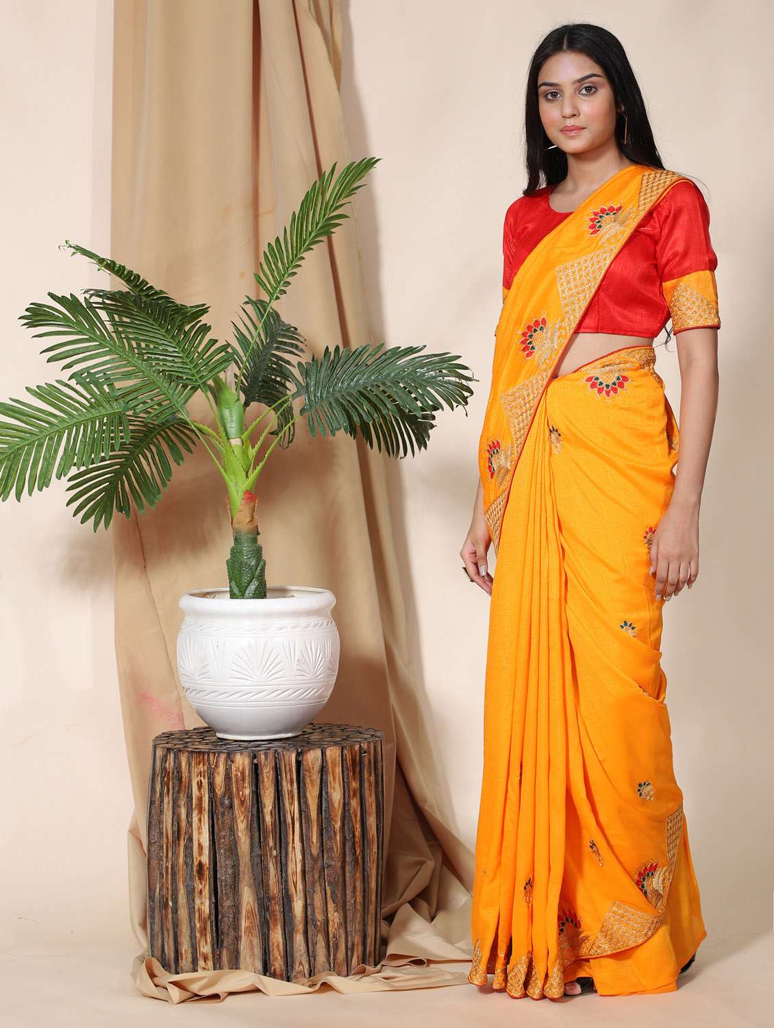 women's embroidered saree with blouse
