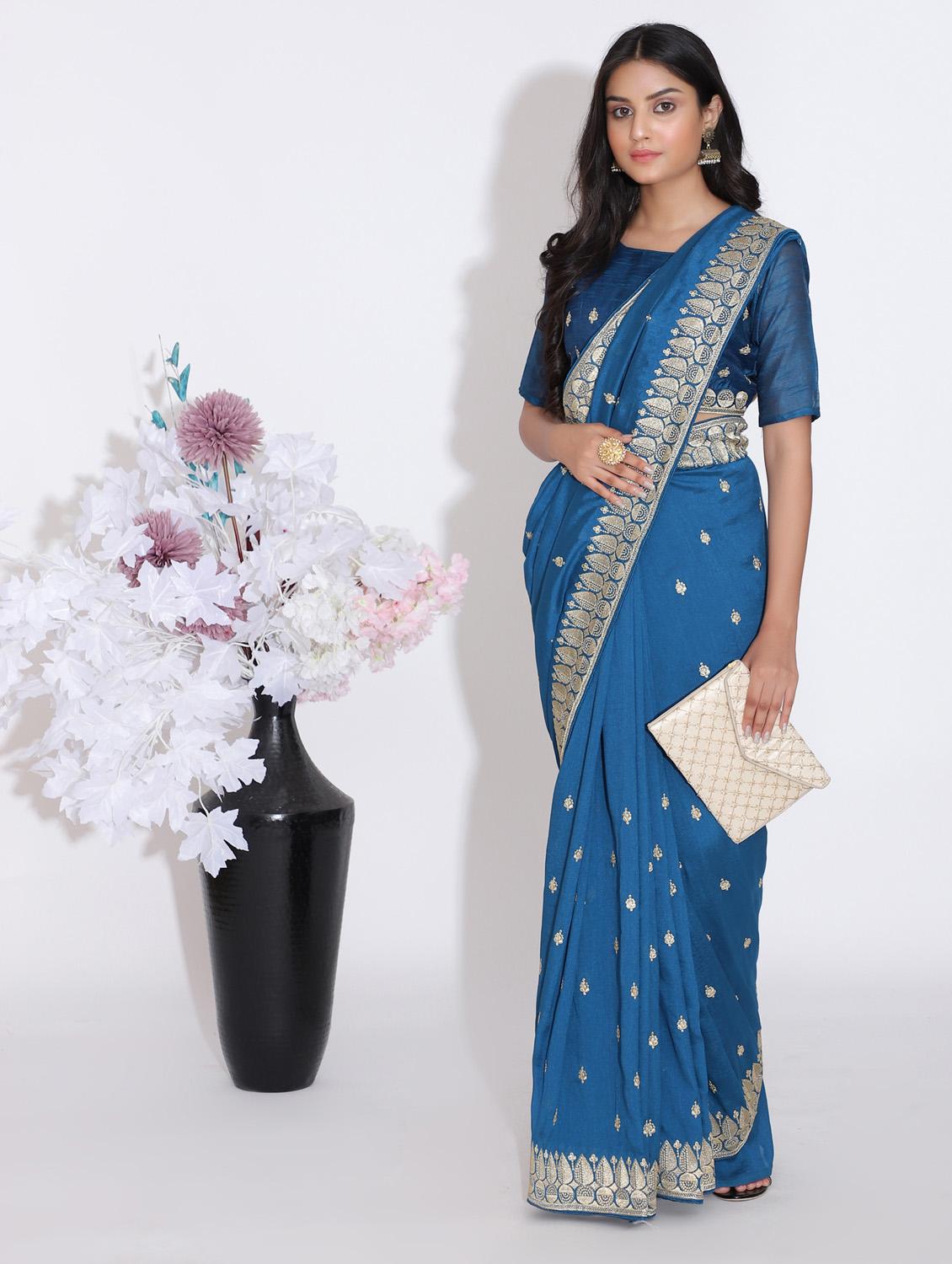 zari work embroidered saree with blouse - 18448520 - Zoom Image - 0