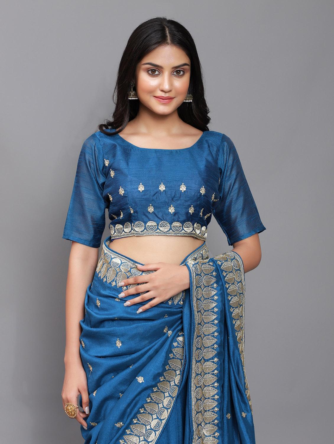 zari work embroidered saree with blouse - 18448520 - Standard Image - 3