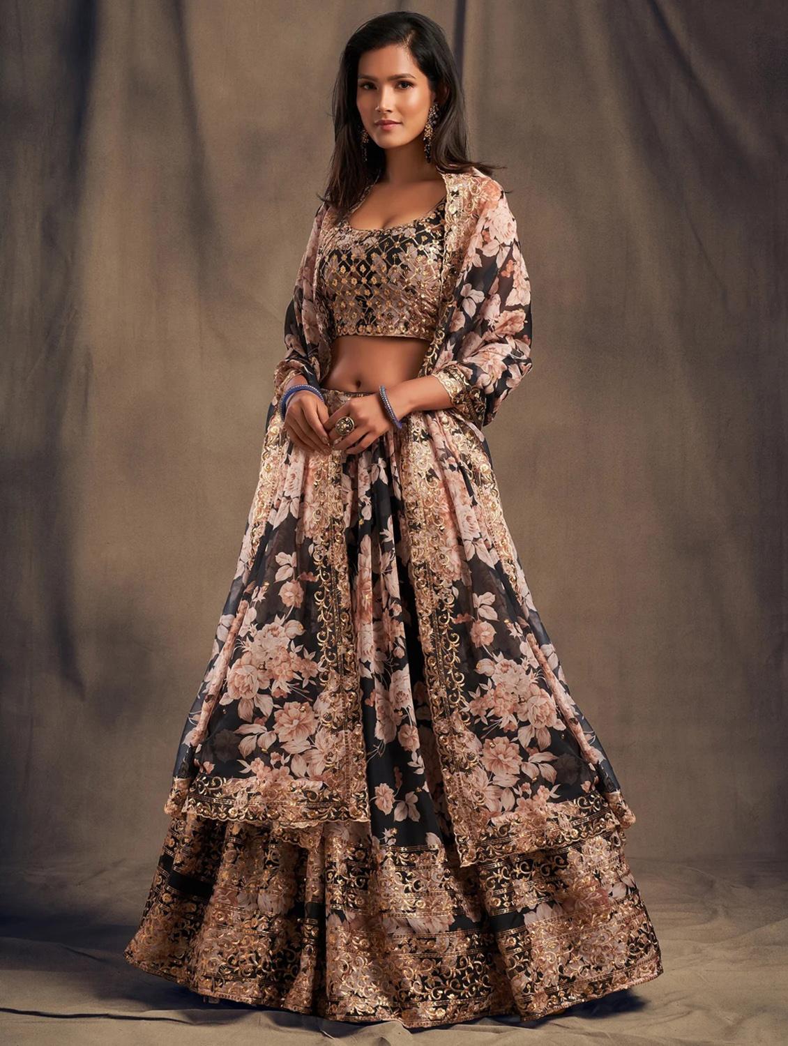 black embroidered semi-stitched flared lehenga choli set with dupatta - 18448693 - Standard Image - 3