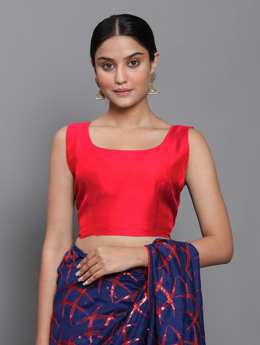 contrast piping embroidered saree with blouse - 18448861 - Standard Image - 3
