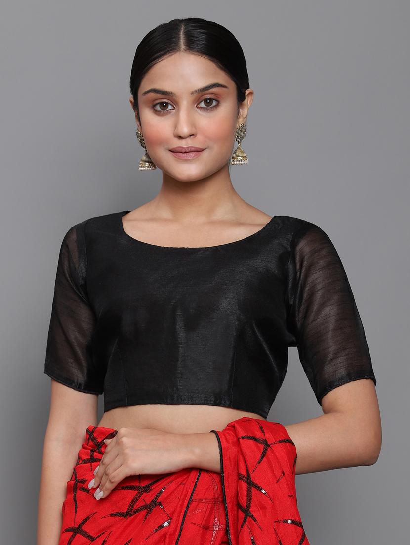 contrast piping embroidered saree with blouse - 18448863 - Standard Image - 3