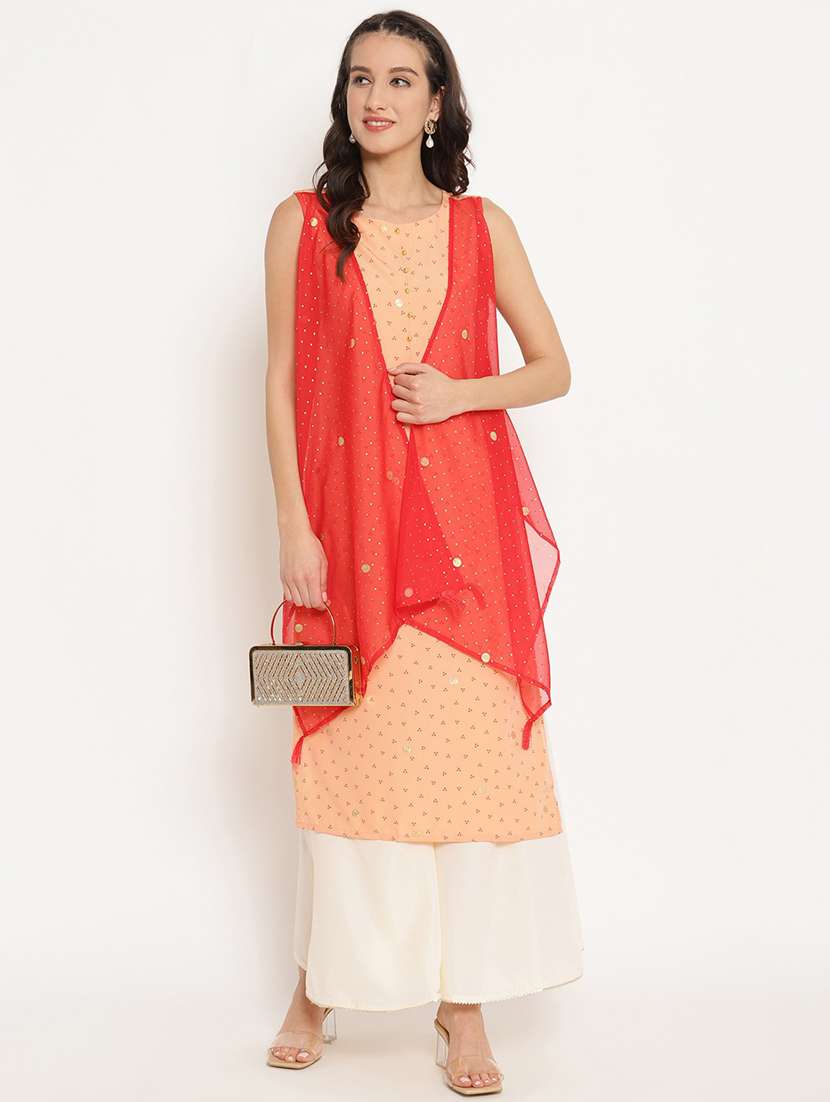 bandhani print layered kurta