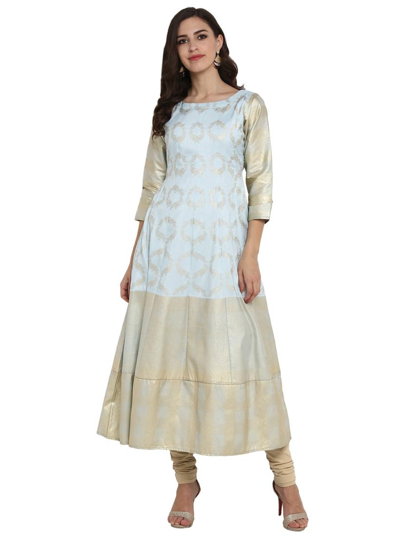 gold printed anarkali kurta - 18449190 -  Zoom Image - 0